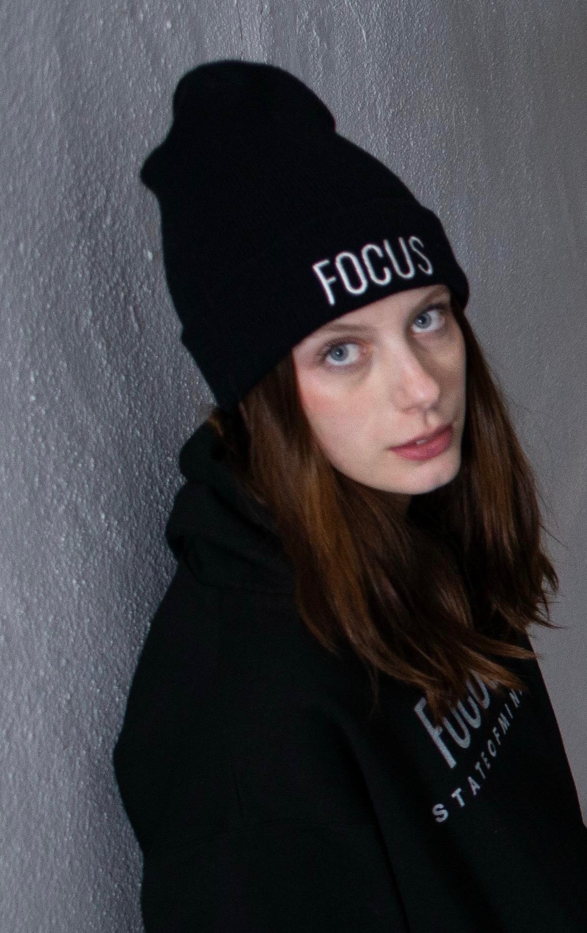 Focus Cuffed Beanie White Sign