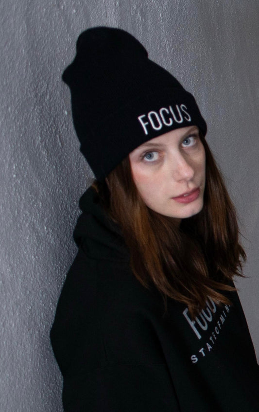 Focus Cuffed Beanie White Sign